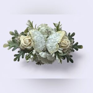 Floral Butterfly Hair Clip - Cream and Green